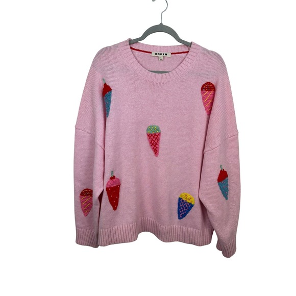 Boden Sweaters - Boden Natalie Embroidered Jumper Women XL Pink Excellent Ice Cream Wool Blend